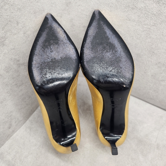 Saint Laurent Pumps 8.5 Golden Leather Stiletto Pointed Toe Luxury Made In Italy - Picture 15 of 16